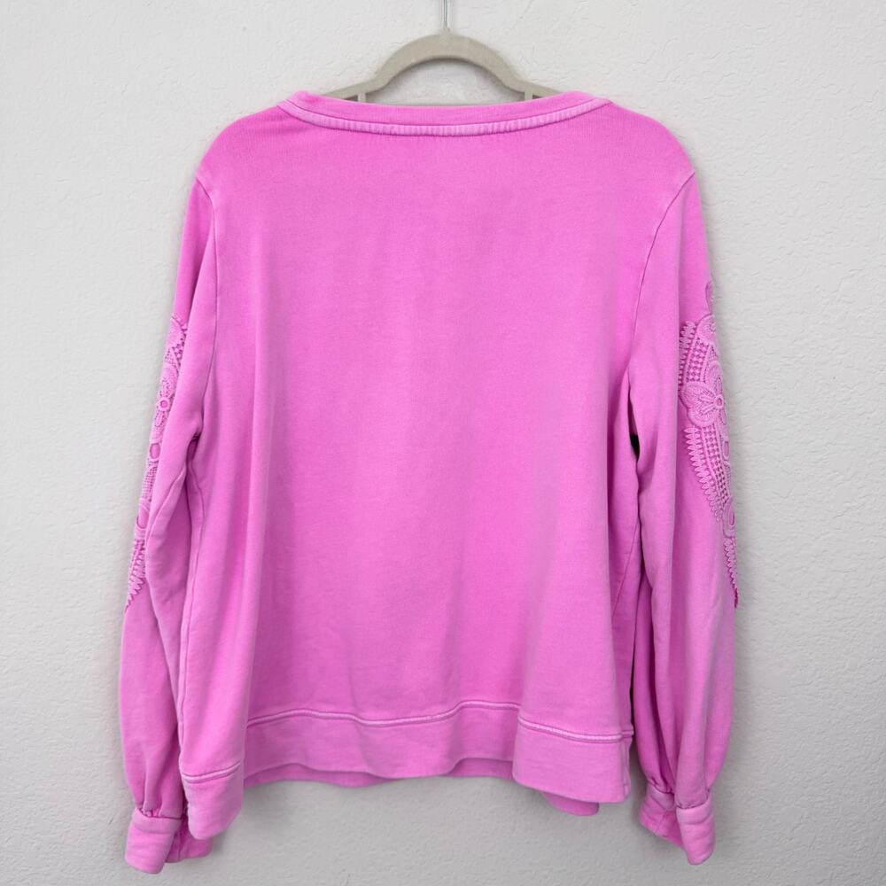 Lilly Pulitzer Womens Roony Lace Sweatshirt Top Size XL Bright Preppy Pink - Picture 5 of 7